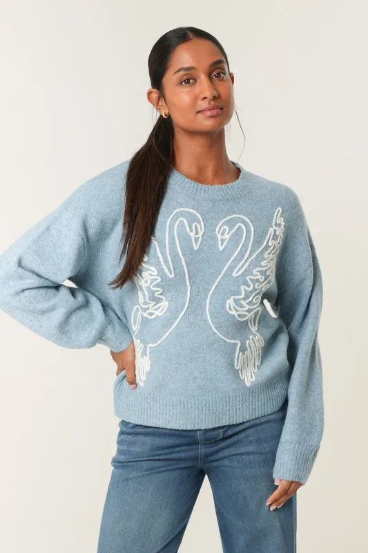 Blue Embroidered Design Jumper - Blue Vanilla