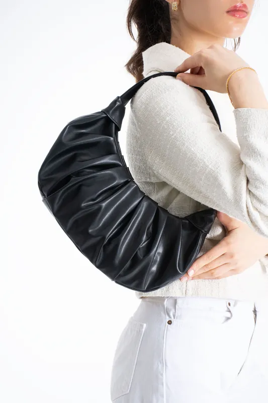 Pleated Pu Leather Shoulder Bag - Belissh