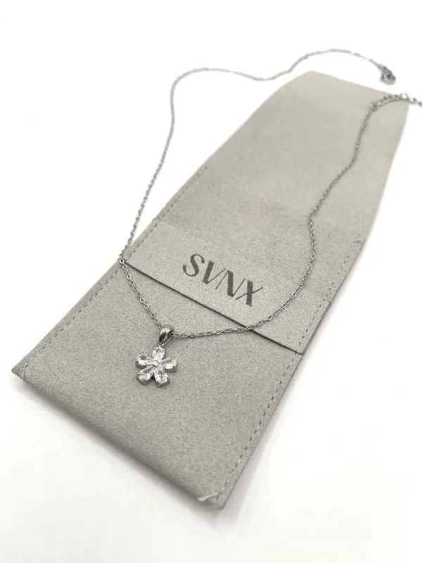 Crystal Floral Pendant Necklace in Silver - SVNX