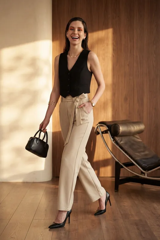 High Waisted Wide Leg Belted Pants - MyFashion