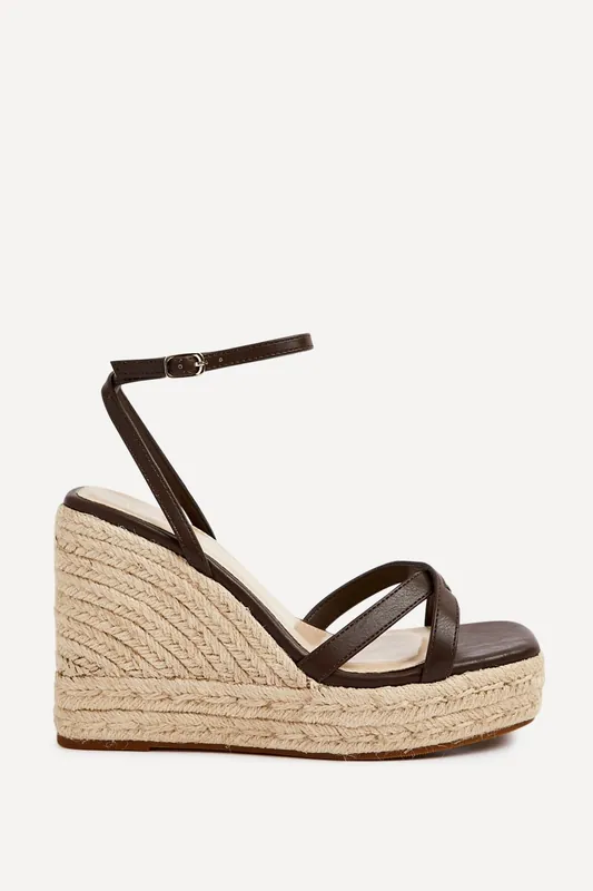 Desta Brown Nubuck Strappy Rope Wedges - Linzi