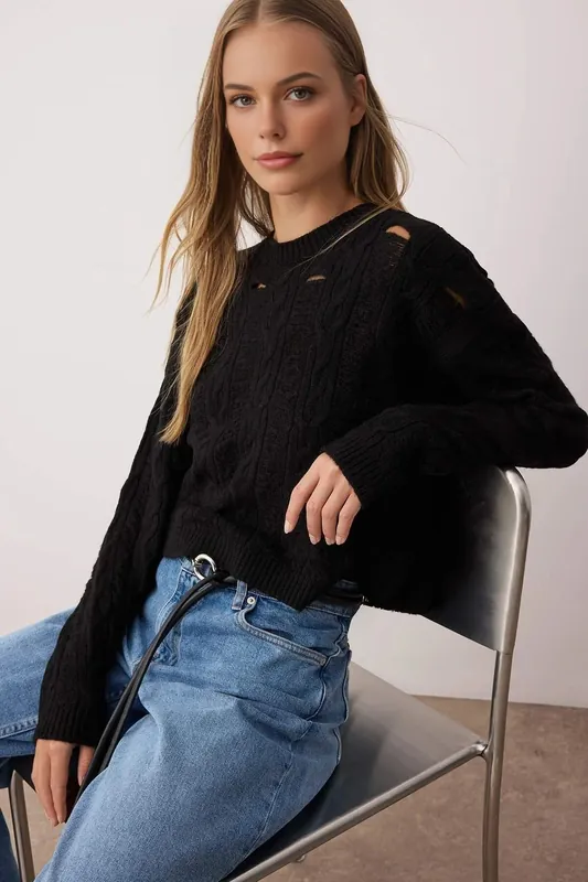 Soft Textured Openwork Knit Cropped Jumper - WOVCOR