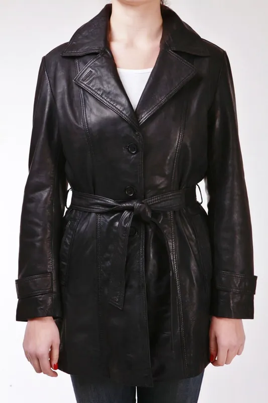 3/4 Length Tie Belt Trench Coat-Oldbury