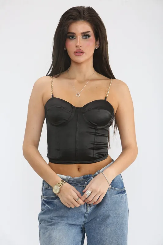 Chain Detail Bustier Corset Top - Femme Luxe