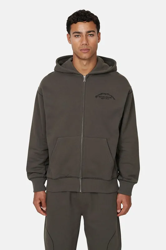 Coverlock Stitching Zip Through Hoodie - Good For Nothing