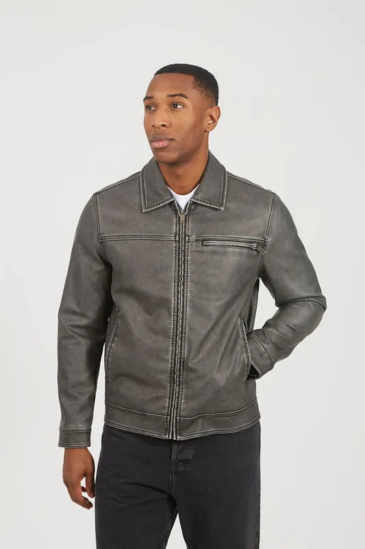 Zip Through Vintage PU Biker Jacket - Brave Soul