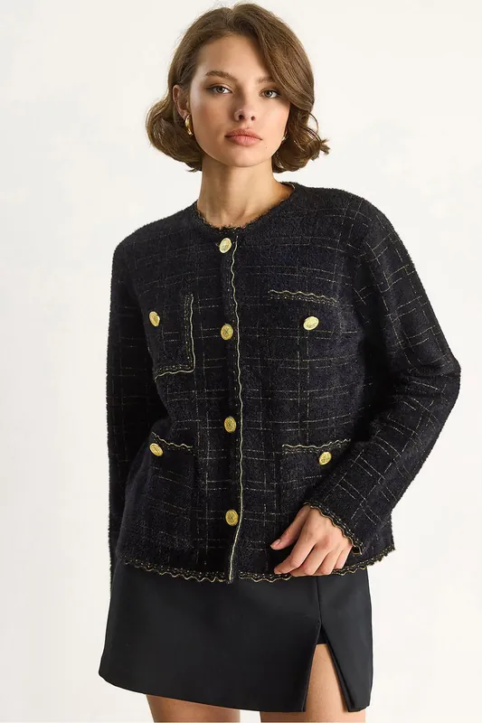 Textured Jacquard Button-Up Cardigan
