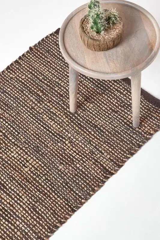 Madras Leather Hemp Hall Runner, 66 x 200 cm - Homescapes