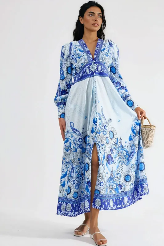 Floral Maxi Dress with Paneled Design - MSN Collection