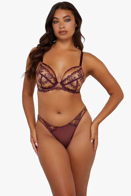 Cassia Wine Custom Embroidery Closed Brief - Playful Promises