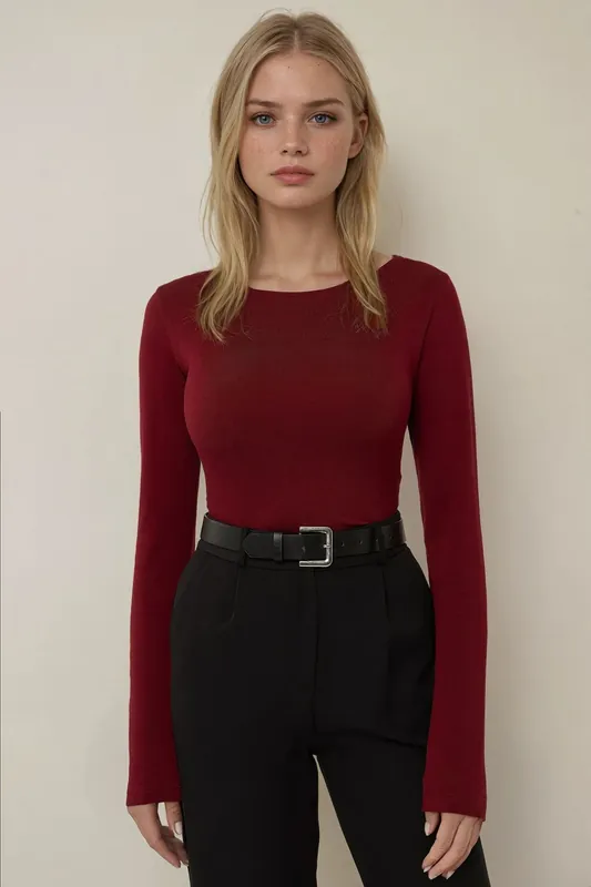 Slim Fit Boat Neck Long Sleeve Top - Hiccup