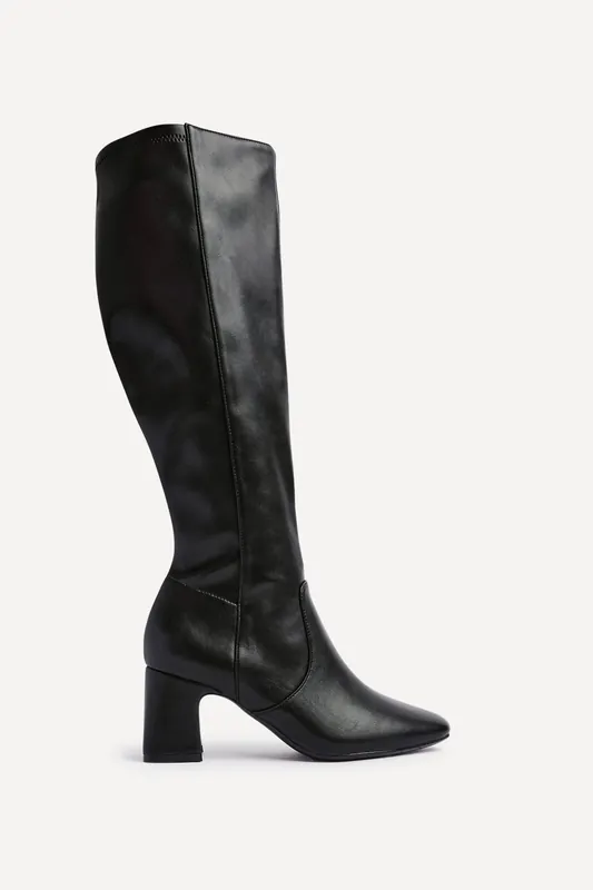 Slate Black Faux Leather Knee High Boot - Linzi
