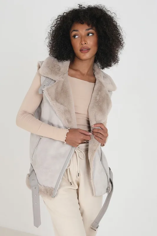 Faux Suede Aviator Gilet With Faux Fur Lining - Brave Soul