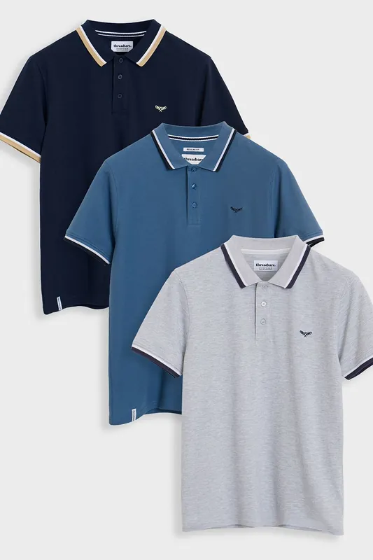 3-Pack Herringbone Tipping Pique Polo Shirts
