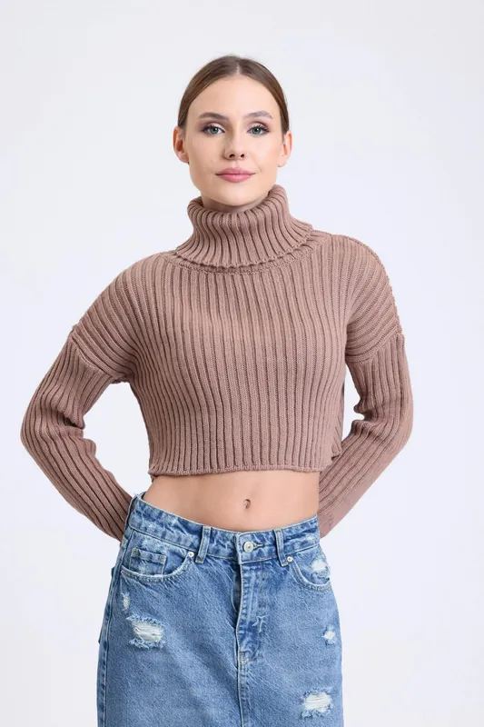 Turtleneck Ribbed Cropped Sweater - Hiccup