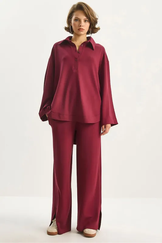 Oversized Knitted Two-Piece Co-ord Set with Shirt Collar