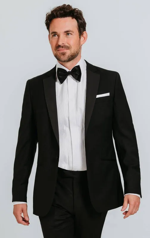Black Satin Notch Lapel 100% Wool 2 Piece Tuxedo - Dobell