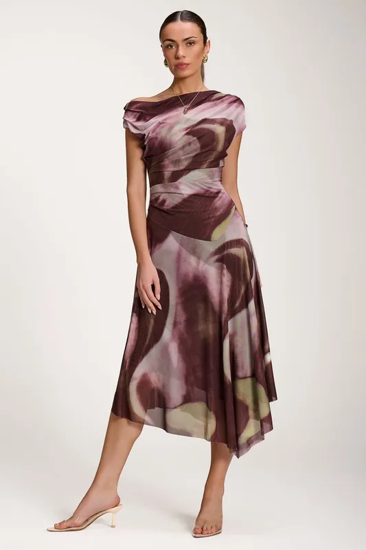 Asymmetric Draped Mesh Dress - Jolie Moi
