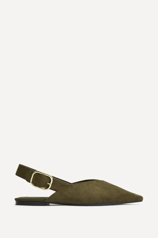 Lorna Khaki Faux Suede Ballet Flats - Linzi