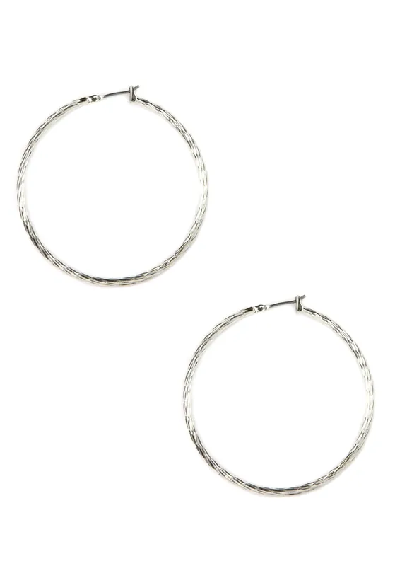 Large Texture Hoop Silver Finish Earrings - DKNY