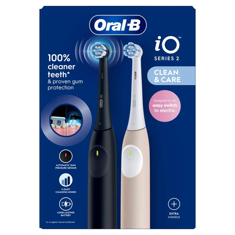iO2 Night Black & Pink Toothbrush Duo AI Technology - Oral B