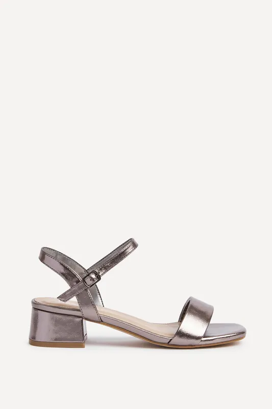 Carlie Wide Fit Pewter Faux Leather Low Block Heel - Linzi