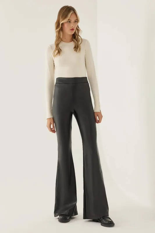 Faux Leather Flare Pants - Hiccup