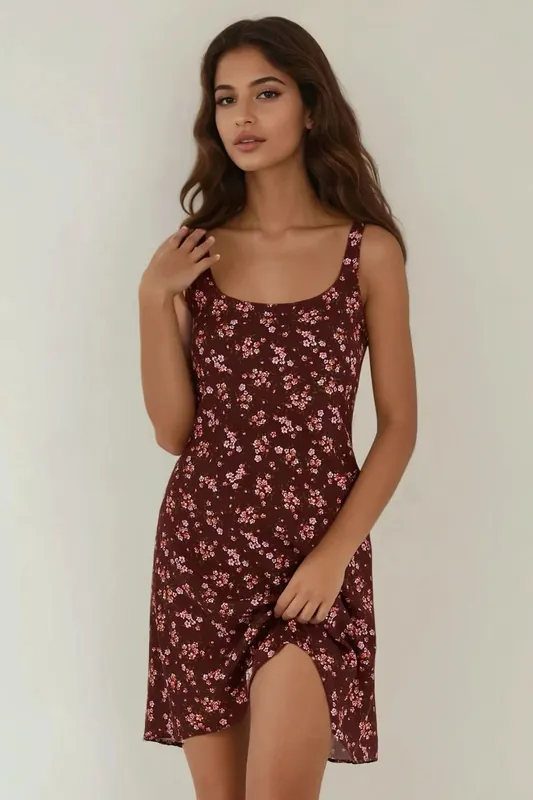 U Collar Printed Fitted Mini Dress - Hiccup