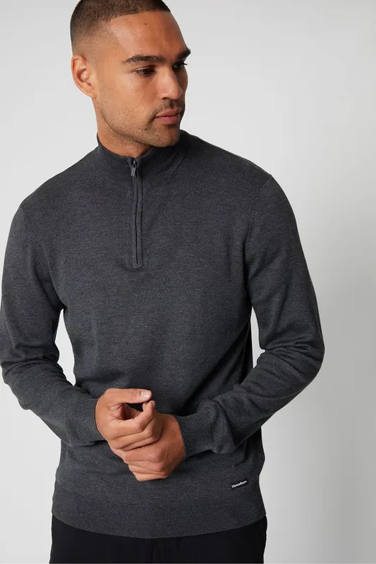 Tucci' Funnel Neck Quarter Zip Knitted Jumper - Threadbare