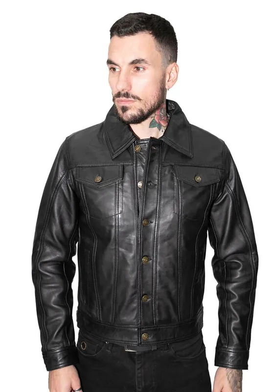 Retro Leather Trucker Jacket-Constine