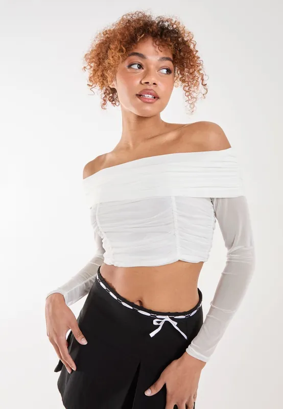 Bardot Mesh Long Sleeve Top - Pink Vanilla