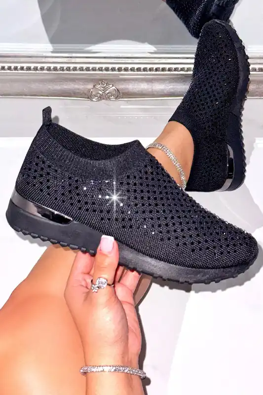 Crystal Diamond Comfort Stretch Sock Slip On Trainers - Love Lemonade