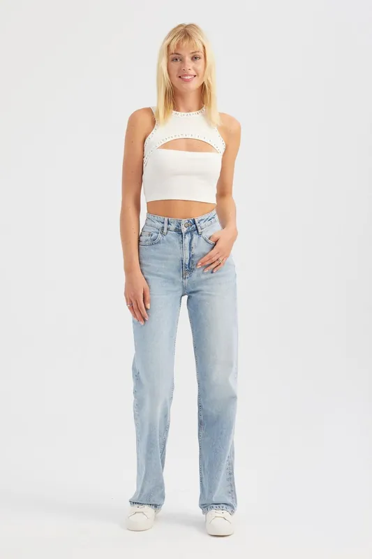 Cotton Studded Crop Top with a Bust Cut Out - Hiccup
