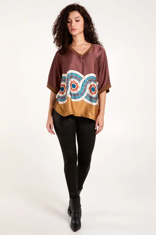 Satin Viscose Back Print Top - Blue Vanilla