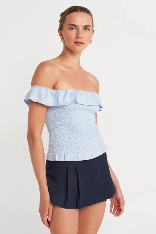 Women's Off-Shoulder Ribbed Crop Blouse