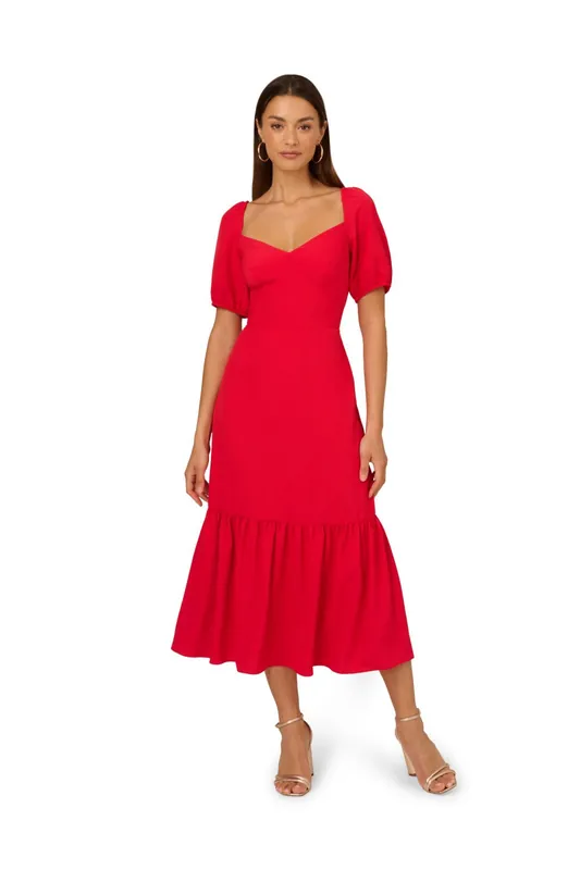 Puff Sleeve Midi Dress - Adrianna Papell