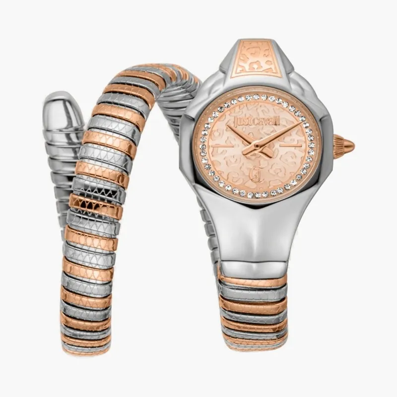 Snake Valli Two Tone Silver & Rose Bracelet Watch - Just Cavalli