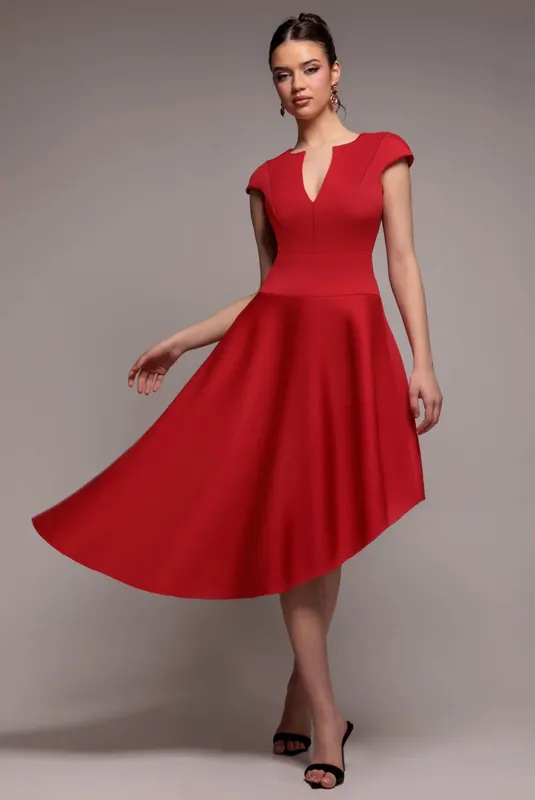 Cap Sleeve Skater High Low Midi Dress - Goddiva