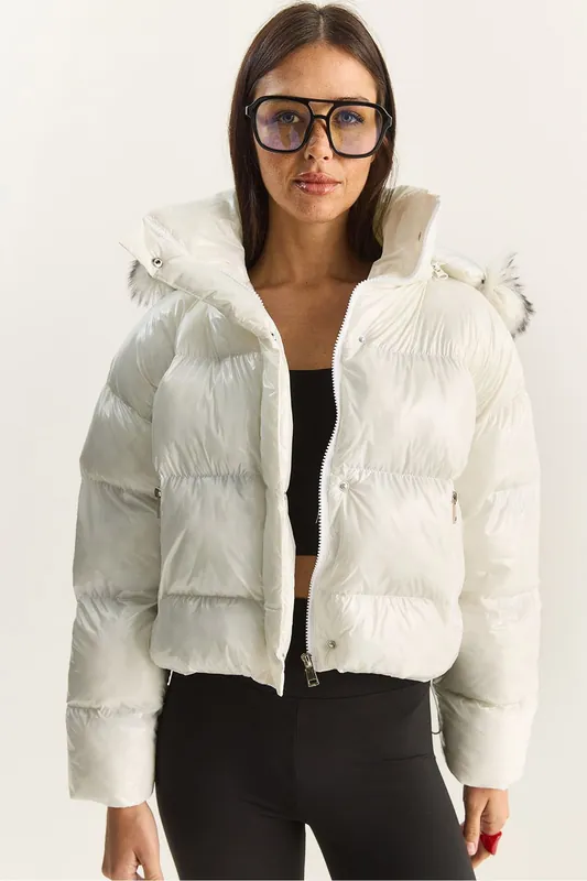 Hooded Puffer Down Coat - Bianco Lucci