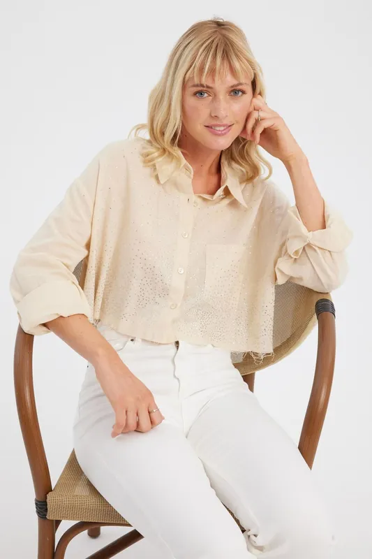 Diamente Cotton Pocket Cropped Shirt - Hiccup