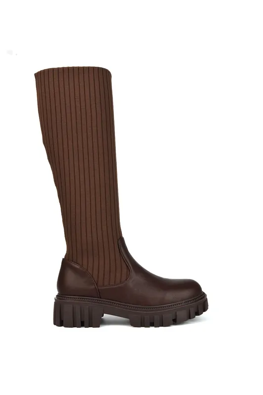 Kirsten' Knitted Sock Knee High Boots with Chunky Sole - XY London
