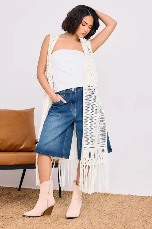 Petite Crochet Longline Waistcoat - PixieGirl