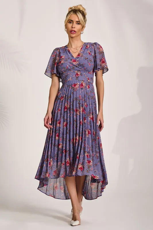 Printed Chiffon Pleated Maxi Dress - Jolie Moi