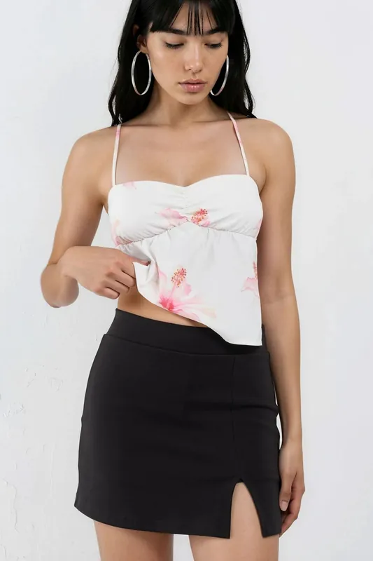 High Waist Mini Skort with Slit - Busem