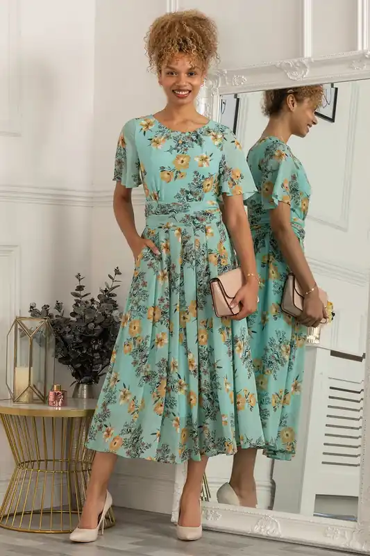 Reagan Floral Print Chiffon Dress - Jolie Moi