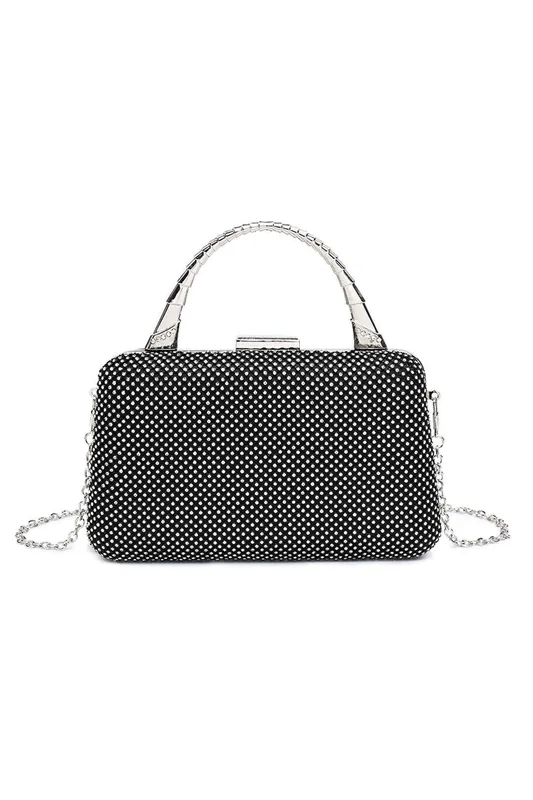Shiny Evening Clutch Bag With Handle & Chain Strap - Kitise
