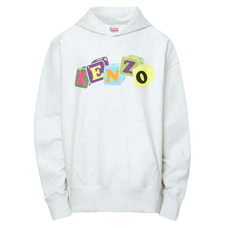 Coloured Block Logo Grey Hoodie - Kenzo