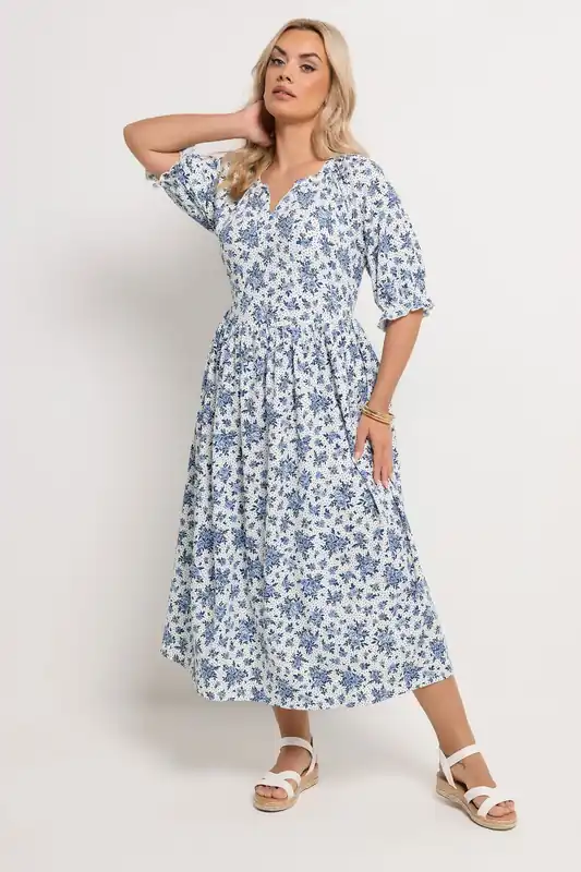 Floral Polka Dot Notch Neck Maxi Dress - Yours
