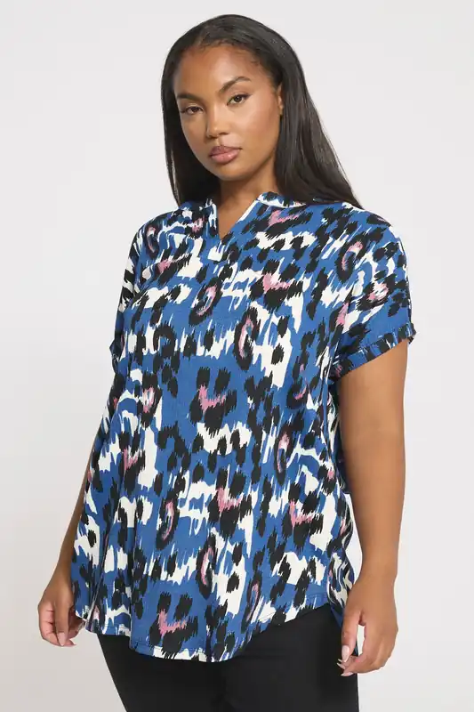 Abstract Leopard Notch Neck Top - Yours