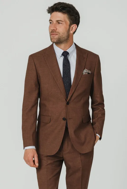 Rust Brown Textured Weave 2 Piece Suit with Peak Lapel - Dobell